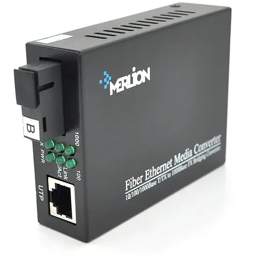 Медіаконвертер Merlion B (RTL8213), 1550, 10M / 100M / 1000M, (0 +70°C), 20km+ блок живлення 5V 1A (євро вилка) Q10