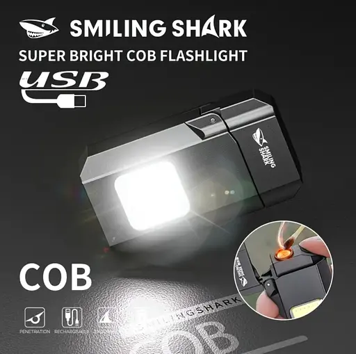 Перезаряджуваний ліхтарик-запальничка SMILING SHARK TIP-137 COB, надяскравий, з зарядкою Type-C, кишеньковий - фото 4