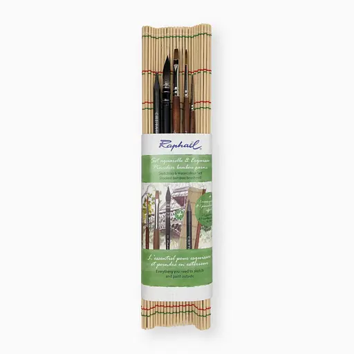 Набор кистей для путешествий Raphaël в бамбуковом чехле, для акварели, синтетика, 5 шт.