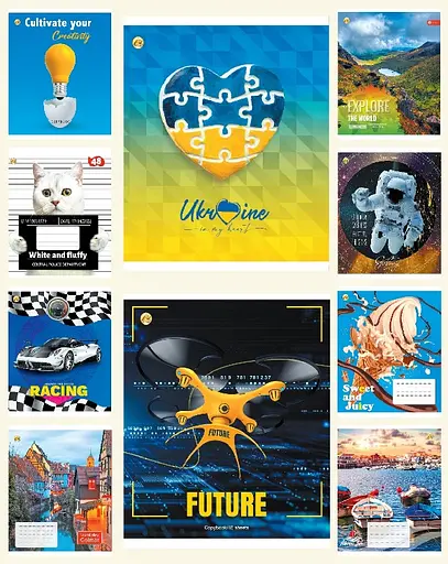 Зошити учнівські 48 аркушів клітинка Люкс ТЕ11531 Мікс 3, 10 шт. в упаковці