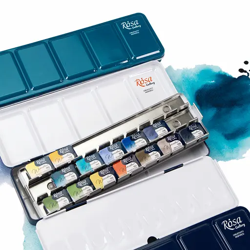 Пенал для акварельних фарб Rosa Gallery металевий Індіго 21 кювета   - фото 5