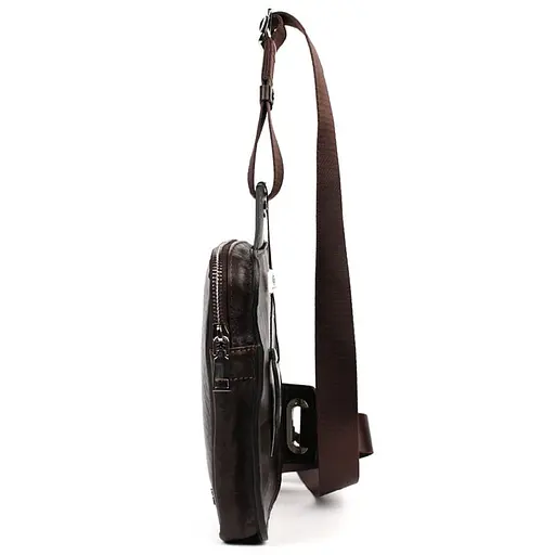 Мужская кожаная сумка-слинг в коричневом цвете GRANDE PELLE 20х14х3.5 см sum0028222 - фото 4