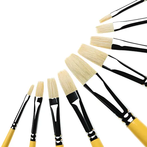 Набір пензлів Щетина плоска, довга ручка (9 шт), 6607А - фото 2