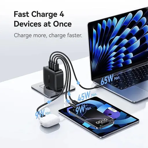 Зарядний пристрій - блок адаптер 4 виходи Baseus EnerFill FH11 3USB-C+USB 140W - фото 4