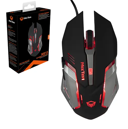 Проводная мышь MEETION M915 USB с LED-подсветкой черная - фото 3