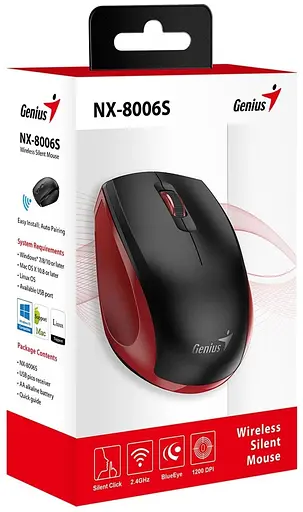 Мышь Genius NX-8006 Silent WL Red (31030024401) - фото 3