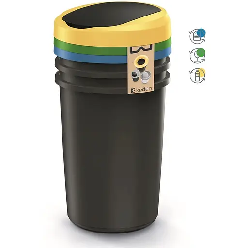 Баки для сортировки мусора Prosperplast Keden Compacta R комплект 3x40 л черный, крышка синяя, зеленая, желтая - фото 3