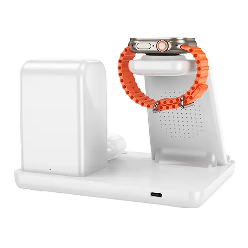 Бездротовий зарядний пристрій Hoco CQ9 3в1 з годинником білий - фото 5