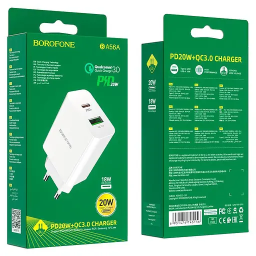 Адаптер живлення зарядний пристрій Borofone BA56A Lavida блок 2 виходи 20 Вт білий - фото 6