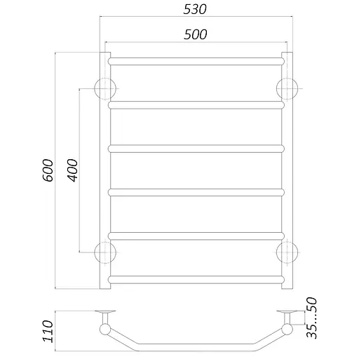 Полотенцесушитель UNIO LT W 600-500-6 Лестница Трапеция (20645) - фото 4
