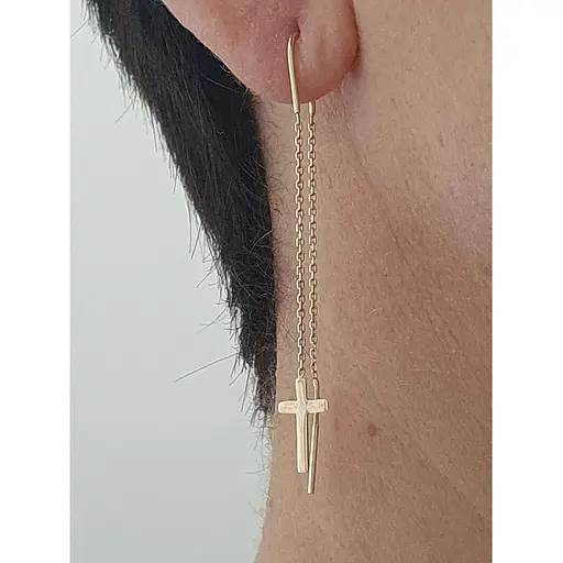 Золотые серьги-протяжки Вселенная Крестики. 22010700 - фото 2