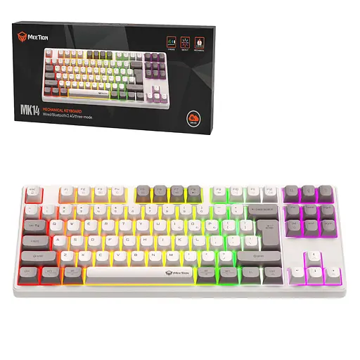 Механическая беспроводная клавиатура MEETION MK14 з RGB подсветкой белая - фото 2
