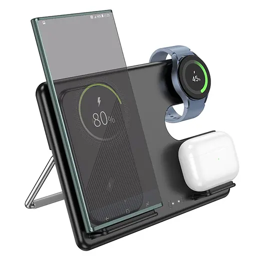 Бездротовий зарядний пристрій Hoco CQ2 3в1 чорний - фото 3