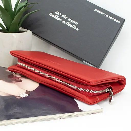 Гаманець жіночий шкіряний De Esse LC14091-GD02 на магнітах великий червоний - фото 6