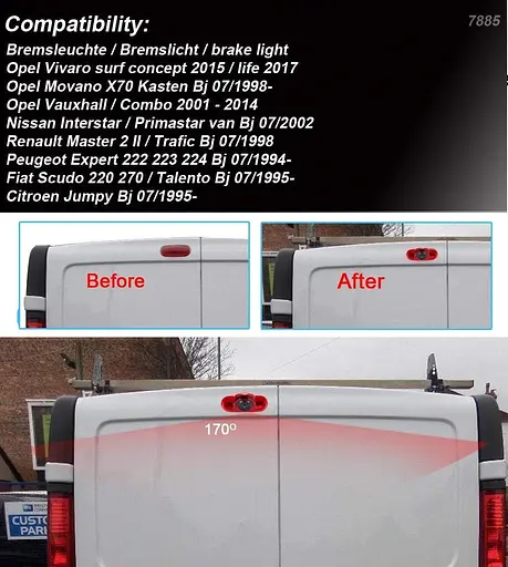 Камера заднего вида Fiat Opel Vivaro Renault Trafic AHD 720-1080 с углом обзора 170° KA-456-LN - фото 6