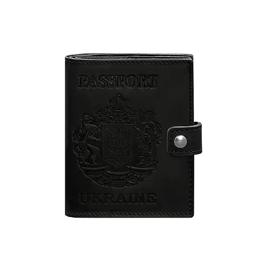 Кожаная обложка-портмоне на паспорт с гербом Украины 25.0 Черная Crazy Horse - фото 8