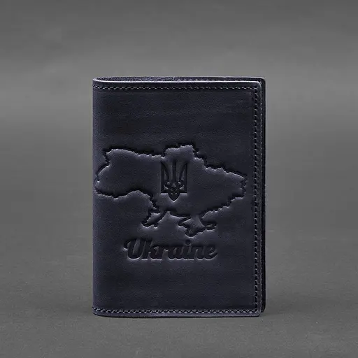 Кожаная обложка для паспорта с картой Украины синий Crazy Horse - фото 7