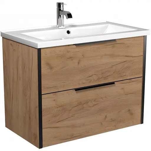 Тумба Мойдодир Line Craft 80 з умивальником Cosmo 80 дуб крафт/Чорний - фото 1