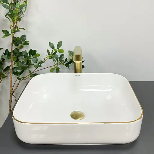 Умивальник VBI Palermo white gold Edge накладний VBI-012308, Золотий - фото 4