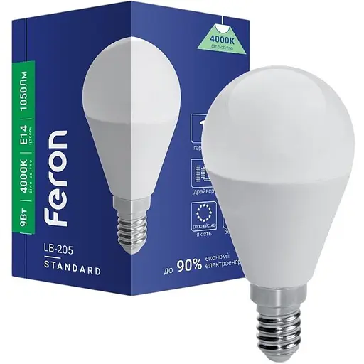 Світлодіодна лампа Feron LB-205 P45  230V 9W  E14 4000K (40177)