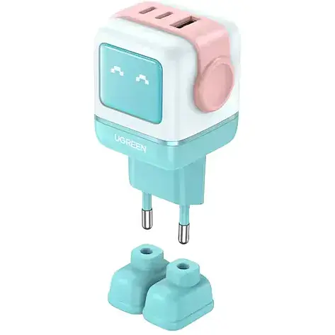 Мережевий зарядний пристрій Ugreen CD361 Nexode RG Robot Design GaN Fast Charger QC 4.0 65W рожевий/блакитний (35855) - фото 1