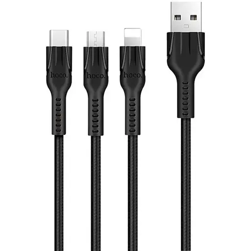 Кабель Hoco U31 Benay one pull three charging cable Lightning + Micro + Type-c Черный
