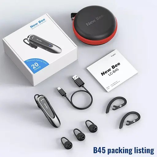 Бездротова гарнітура Bluetooth навушник вкладиш New Bee LC-B45C з активним шумозаглушенням + кейс-чохол Чорний - фото 2