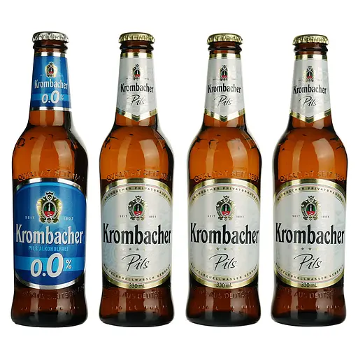 Набор пива: Krombacher Pils 4.8% 0.99 л (3 шт. x 0.33 л) + Krombacher б/у 0% 0.33 л + бокал - фото 2