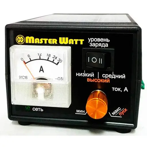 ЗУ для авто/мото аккумуляторов MW-IZU12-25A 12V с амперметром и регулятором тока до 25А, 150-250V, три уровня заряда (13,8;14,4;16,2V)