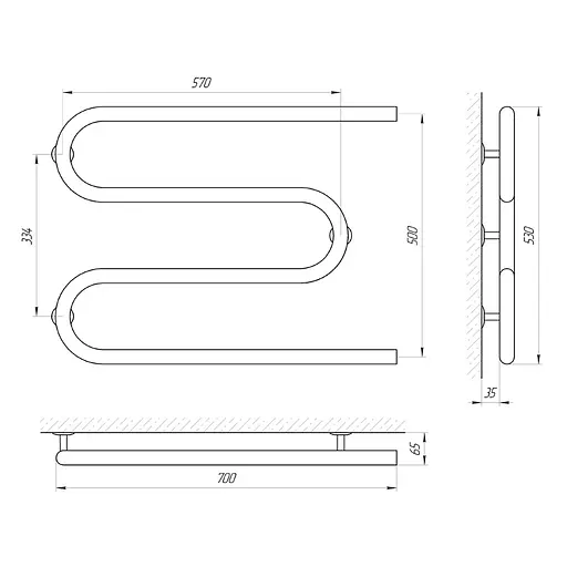 Полотенцесушитель Laris Змеевик 30 РС3 700x500 1/2'' 71207215, Хром - фото 2