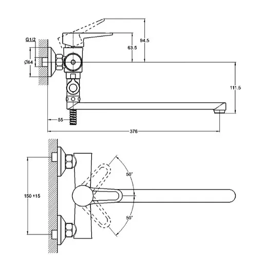 Смеситель для ванны WEZER PUD6-B045 - фото 3