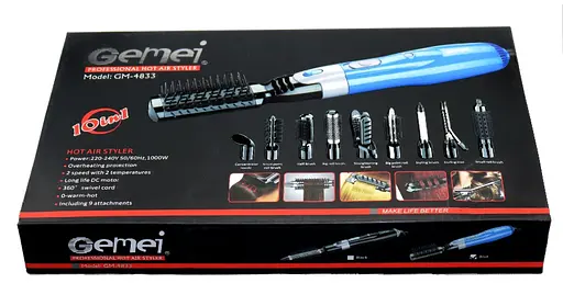Фен браш стайлер Gemei Gm-4833 10 в 1 з насадками, що обертаються, щітка для вирівнювання та завивки волосся гребінець - фото 6