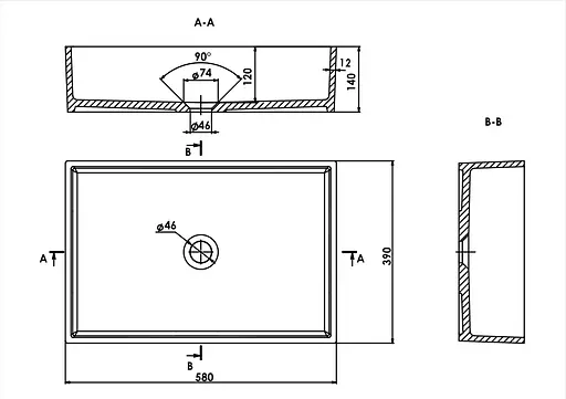 Раковина матовая накладная Amidicon Ring 60 580x390 из литого камня RING_60_MAT, Белый матовый - фото 6