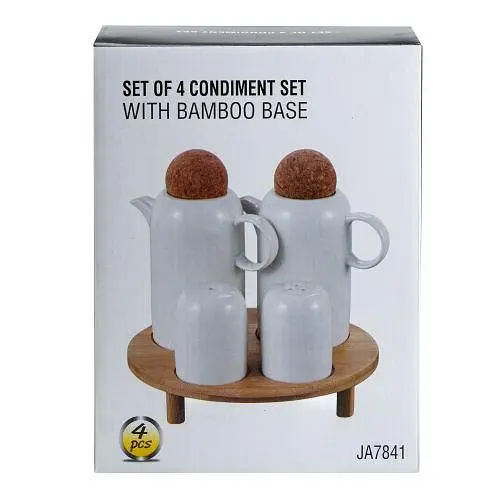 Набір баночок для спецій та рідини JA7841 органайзер 4 предмети для спецій з дерев'яною підставкою Білий - фото 3