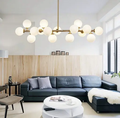 Линейная люстра с миниатюрными белоснежными плафонами Line.F DE 14 L/940 GD - фото 1