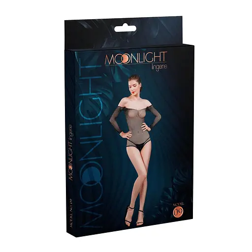 Сетчатое боди со стразами Moonlight Model 09 Black открытые плечи One size - фото 3