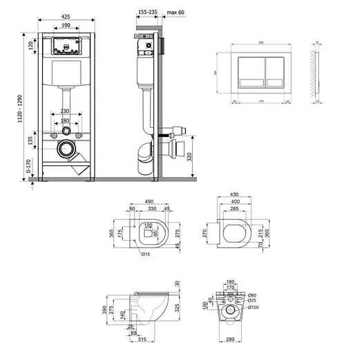 Набір Q-tap Nest 4 в 1 підвісний унітаз Robin Ultra Quiet 490x365x325 + комплект інсталяції QT1333046EUQW45142 - фото 7