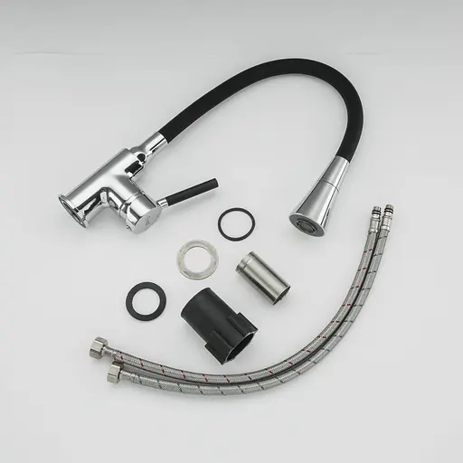 Змішувач для кухні Frap F4044 з гнучким виливом 2 режими чорний/хром Чорний матовий - фото 7