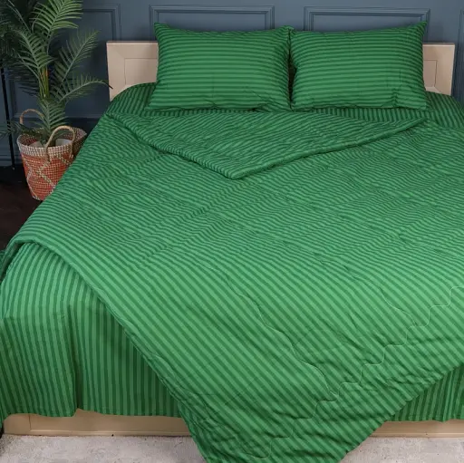 Літній постільний комплект MirSon №2924 Сolor Fun Line Stripe Emerald Бавовна 2х143х210 см смарагдовий (2200010959949) - фото 1