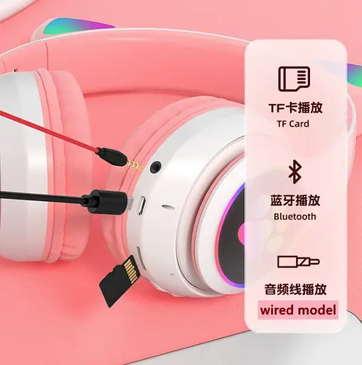 Бездротові Bluetooth навушники котячі вушка CAT STN-28 з мікрофоном та LED RGB підсвічуванням сині - фото 9