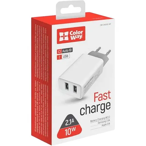 Зарядное устройство ColorWay AutoID (2USBx2.1A) White (CW-CHS015-WT) - фото 8