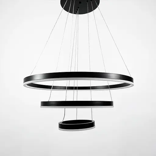 Cучасна люстра на три кільця у чорному каркасі Line.F Діаметр 60+40+20 см - фото 4