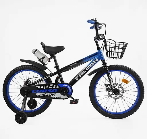 Велосипед Corso Falcon 20" 2-х колёсный FL-20745 стальная рама, дисковые тормоза, доп. колёса, звонок, корзина, собран на 85% (6800070207450) - фото 2