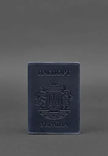Кожаная обложка для паспорта с украинским гербом синяя - фото 5