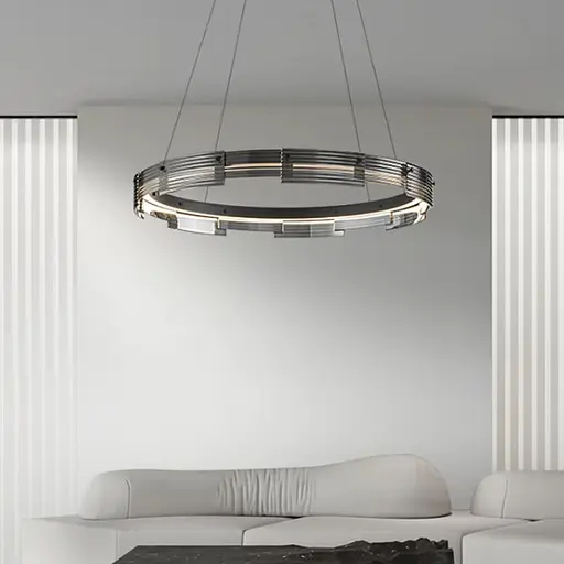 Люстра із підвісним чорним кільцем з графітовими пластинами Ø 80 см | Арт. MJ 231-800 BK | Line F - фото 1