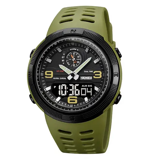 Чоловічий спортивний годинник Skmei 1655 (Зелений з чорним табло)