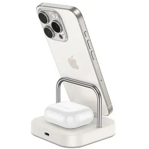 Бездротовий ЗП Magsafe HOCO CQ16B Astute 2-in-1 desktop charger молочно-білий - фото 1