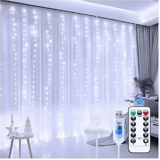 Гирлянда штора LED Star Sun Lamp большие капли росы 3х2.5 метра 200 led c пультом