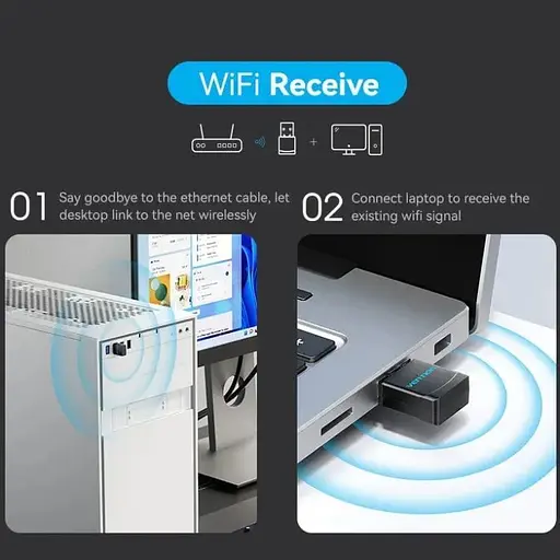 Адаптер WiFi Vention 2.4GHz/5GHz 150/433 Мбит/с, USB - фото 5