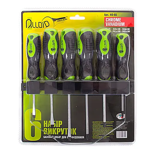 Набір викруток Alloid шліц/хрест 6 шт. + планка для кріплення  (НО-6Б) - фото 1